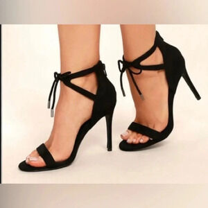 Lulu’s Kate Black Suede Ankle Strap High Heels Size 9